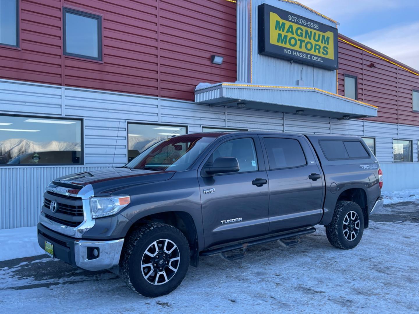 2014 Gray Toyota Tundra SR5 5.7L V8 FFV CrewMax 4WD (5TFDW5F14EX) with an 5.7L V8 DOHC 32V FFV engine, 6-Speed Automatic transmission, located at 1960 Industrial Drive, Wasilla, 99654, (907) 274-2277, 61.573475, -149.400146 - Photo#0